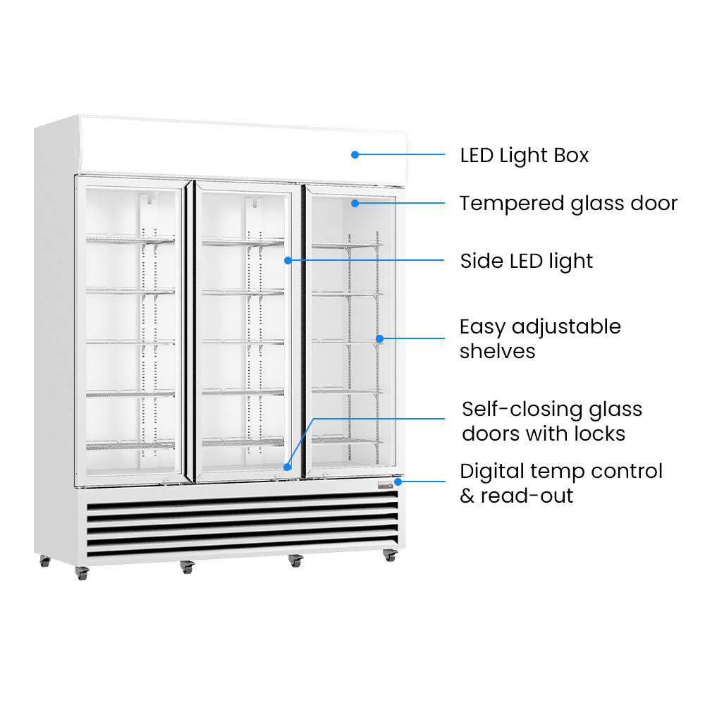 Thermaster 1200L Three Glass Door Colourbond Upright Drink Fridge LG - 1203P - Commercial Kitchen Appliances