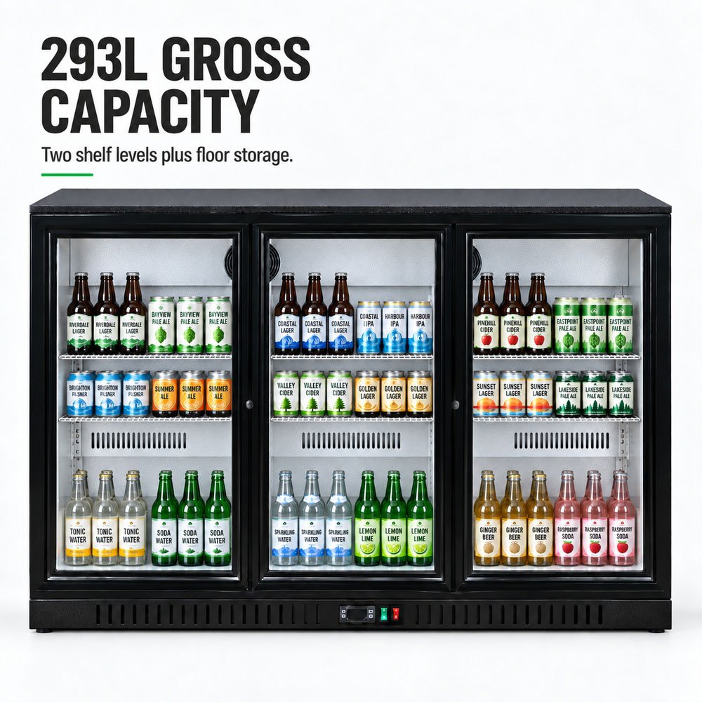 Thermaster 220L Under Bench Three Sliding Door Bar Cooler LG-330SC - Commercial Kitchen Appliances