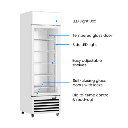Thermaster 540L Single Glass Door Colourbond Upright Drink Fridge White LG - 540P - Commercial Kitchen Appliances