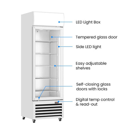 Thermaster 540L Single Glass Door Colourbond Upright Drink Fridge White LG - 540P - Commercial Kitchen Appliances