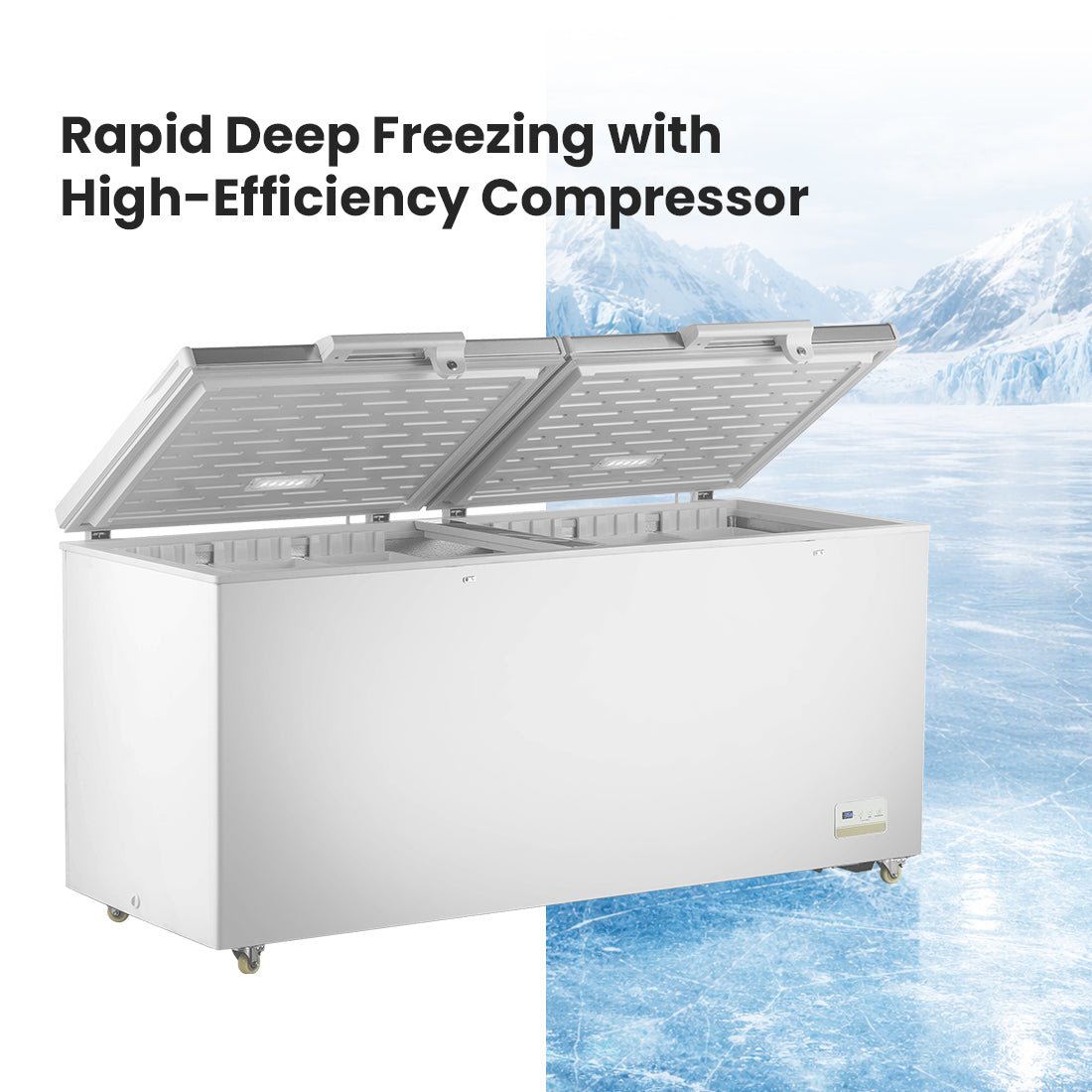 Thermaster BD600F chest freezer — side view showing 1800mm width footprint
