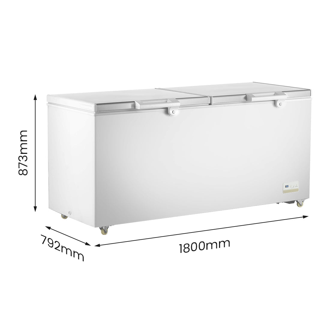 Thermaster BD600F chest freezer — one lid open showing wire baskets and interior