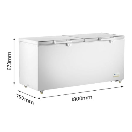 Thermaster BD600F chest freezer — one lid open showing wire baskets and interior