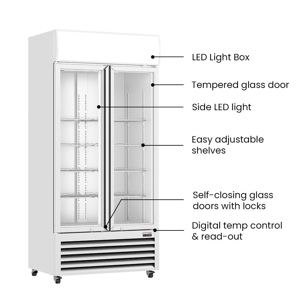 Thermaster 825L Colourbond Upright Beverage Fridge 2 Doors White LG - 1000P - Commercial Kitchen Appliances