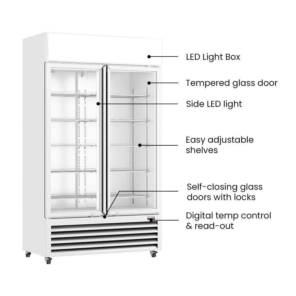 Thermaster 825L Colourbond Upright Beverage Fridge 2 Doors White LG - 1000P - Commercial Kitchen Appliances