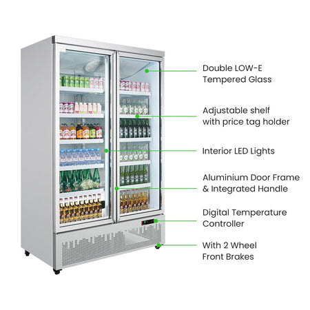 Thermaster LG-1000GBM supermarket fridge — close-up of aluminium door frame and handle