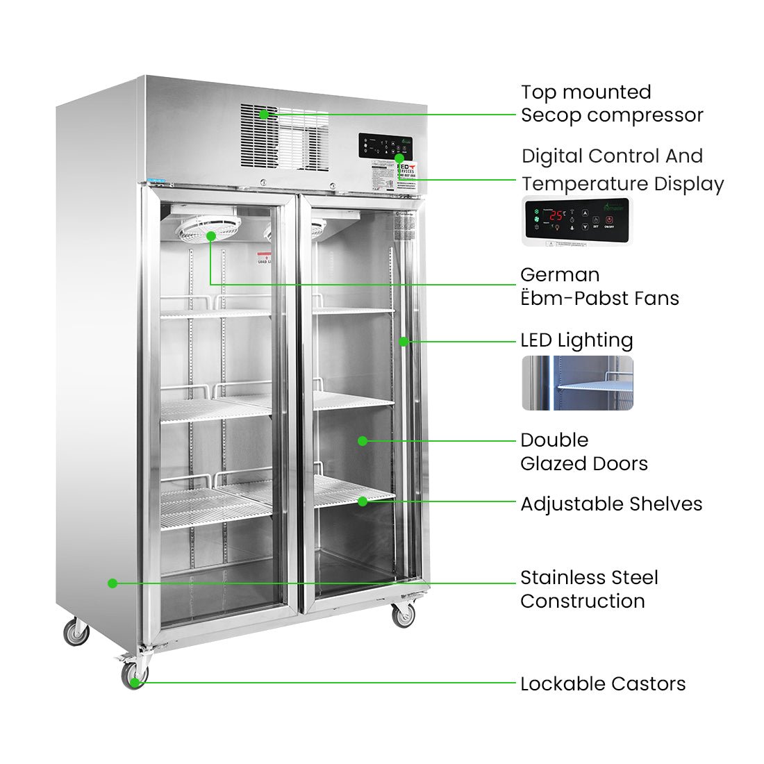 Thermaster Double Door Upright Display Fridge SUCG1000 - Commercial Kitchen Appliances