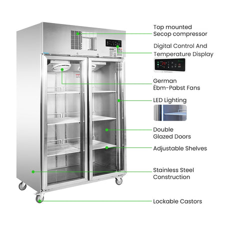 Thermaster Double Door Upright Display Fridge SUCG1000 - Commercial Kitchen Appliances
