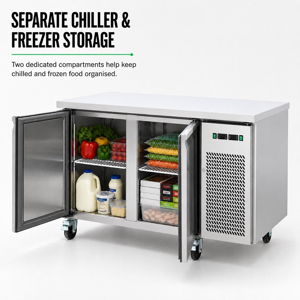 Thermaster Dual Temperature GN Counter Fridge Freezer 2 Door GN2100DT - Commercial Kitchen Appliances