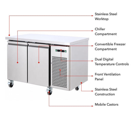 Thermaster Dual Temperature GN Counter Fridge Freezer 2 Door GN2100DT - Commercial Kitchen Appliances