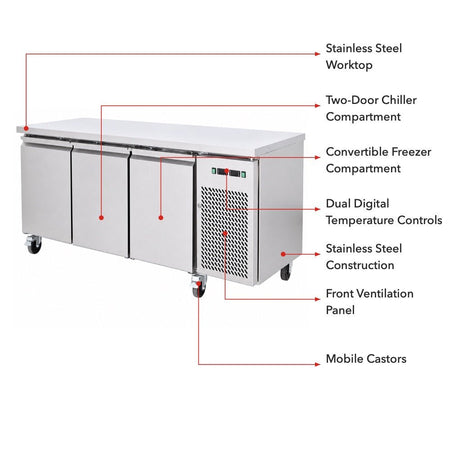 Thermaster Dual Temperature GN Counter Fridge Freezer 3 Door GN3100DT - Commercial Kitchen Appliances