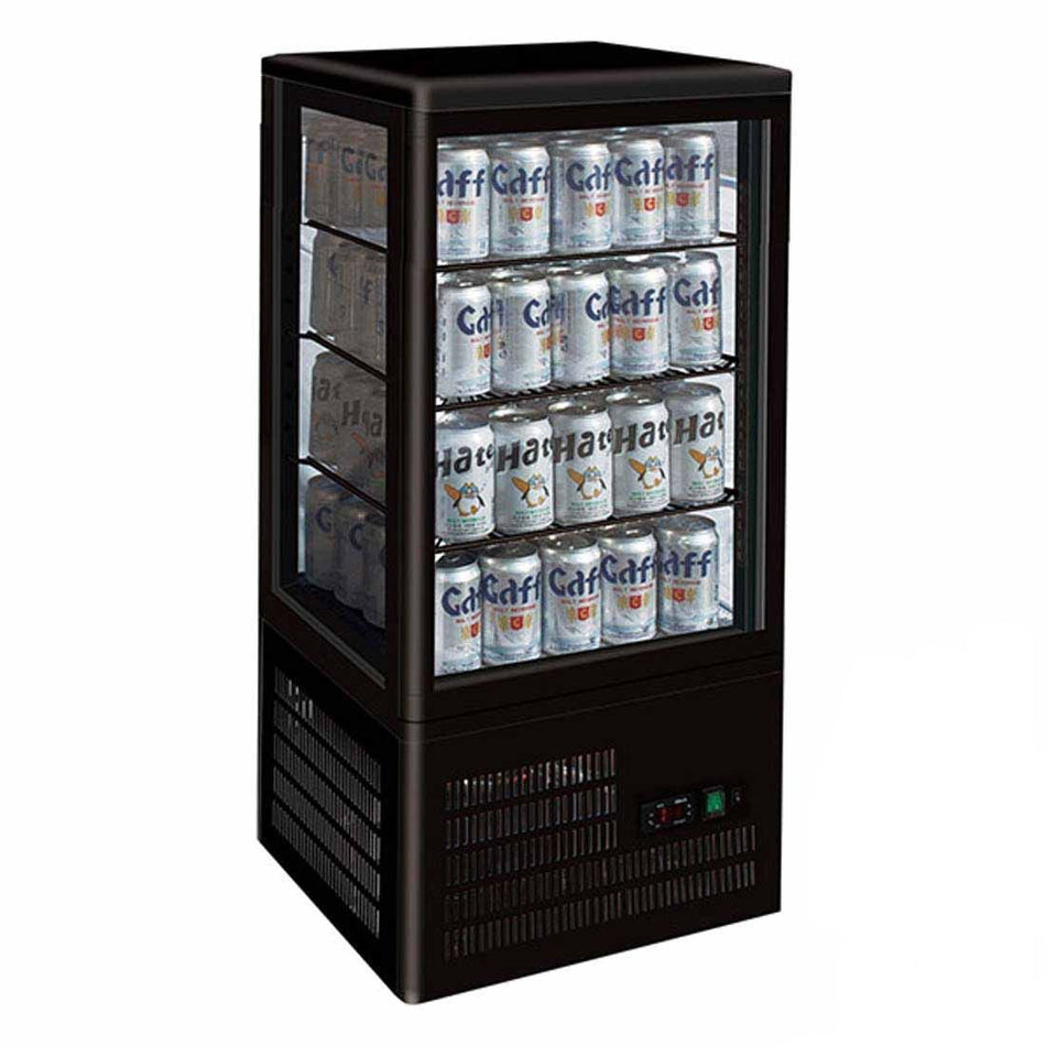 Thermaster Four - Sided Countertop Beverage Display Fridge Black TCBD78B - Commercial Kitchen Appliances