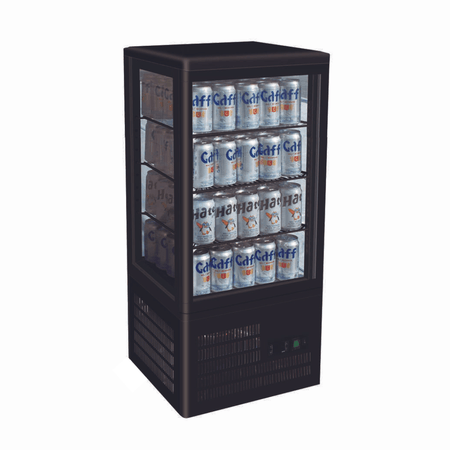Thermaster TCBD78B four-sided glass drink fridge black — front view