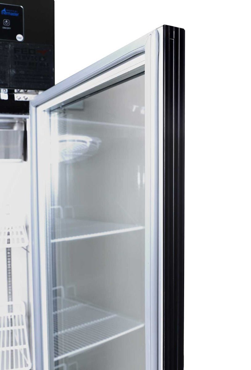 Thermaster Single Glass Door Upright Fridge Black Stainless Steel SUCG500B - Commercial Kitchen Appliances