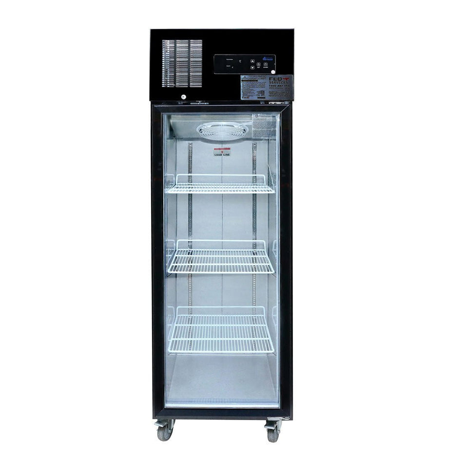Thermaster Single Glass Door Upright Fridge Black Stainless Steel SUCG500B - Commercial Kitchen Appliances