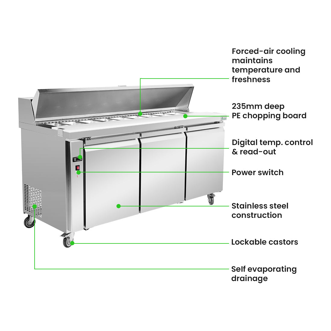 Thermaster SLB180 Three Door Sandwich Bar 1800mm 390L - Commercial Kitchen Appliances