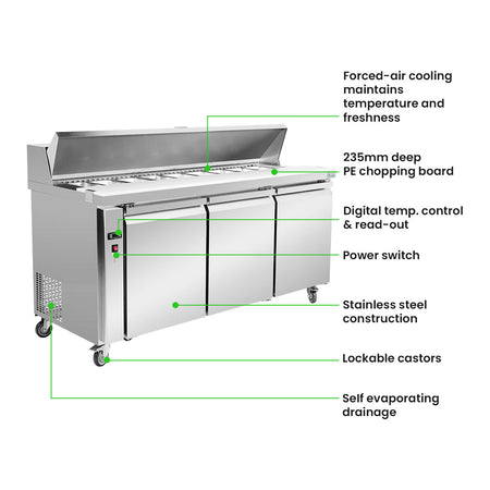 Thermaster SLB180 Three Door Sandwich Bar 1800mm 390L - Commercial Kitchen Appliances