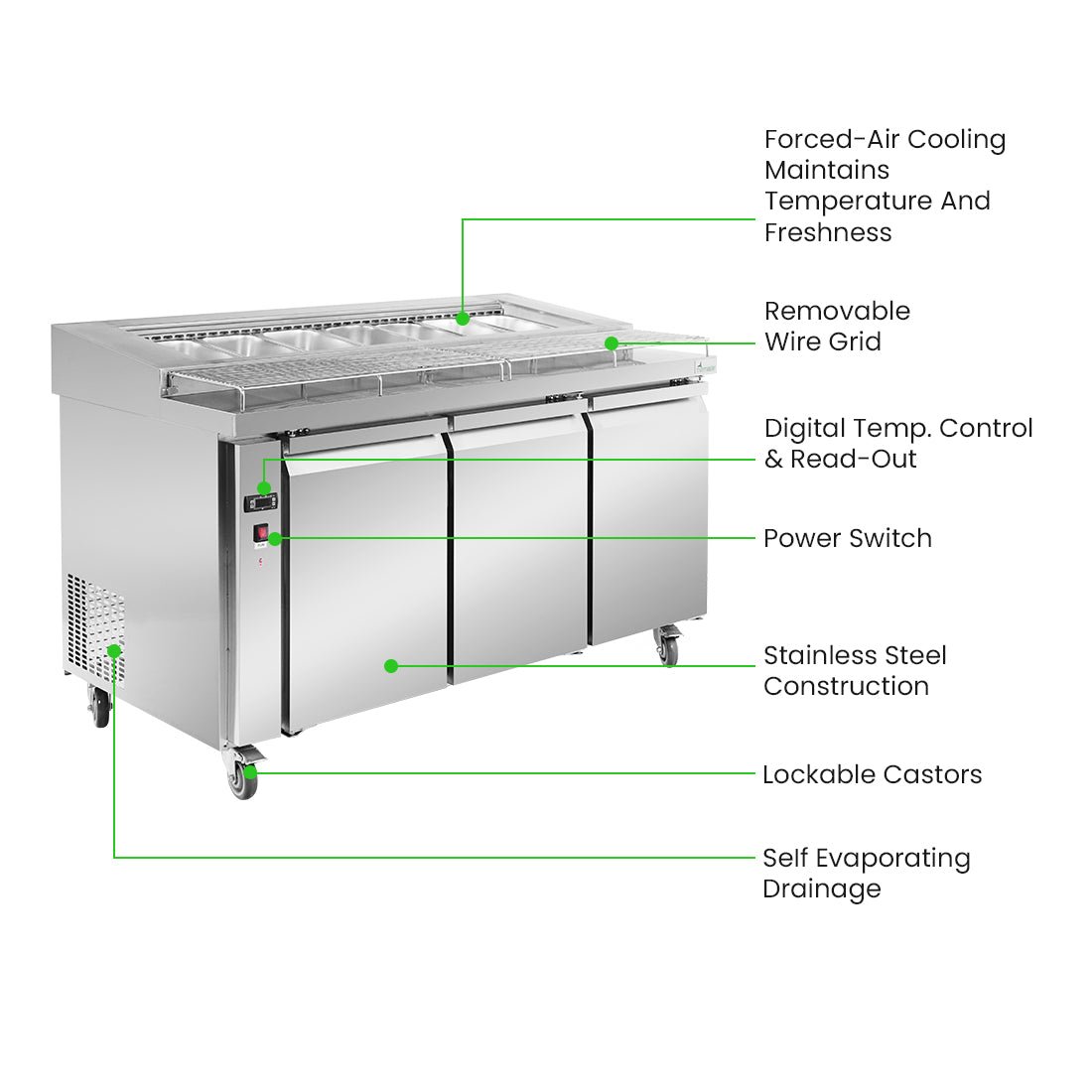 Thermaster Three Door Deluxe Pizza Prep Bench PWB150 - Commercial Kitchen Appliances
