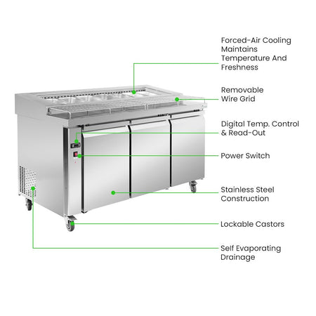 Thermaster Three Door Deluxe Pizza Prep Bench PWB150 - Commercial Kitchen Appliances