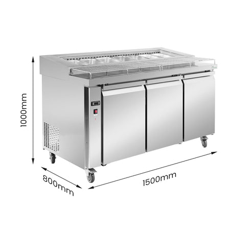 Thermaster Three Door Deluxe Pizza Prep Bench PWB150 - Commercial Kitchen Appliances