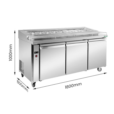Thermaster Three Door Deluxe Pizza Prep Bench PWB180 - Commercial Kitchen Appliances