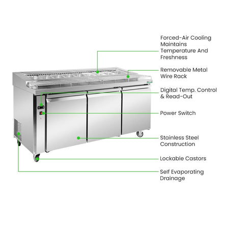 Thermaster Three Door Deluxe Pizza Prep Bench PWB180 - Commercial Kitchen Appliances