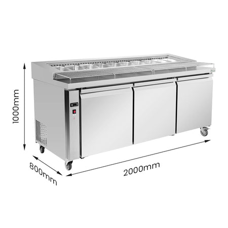 Thermaster Three Door Deluxe Pizza Prep Bench PWB200 - Commercial Kitchen Appliances