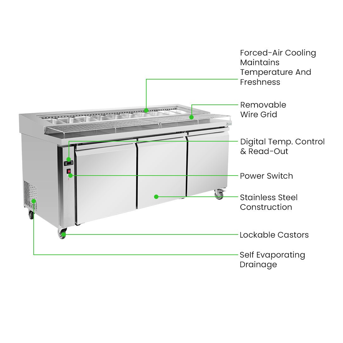 Thermaster Three Door Deluxe Pizza Prep Bench PWB200 - Commercial Kitchen Appliances