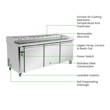 Thermaster Three Door Deluxe Pizza Prep Bench PWB200 - Commercial Kitchen Appliances