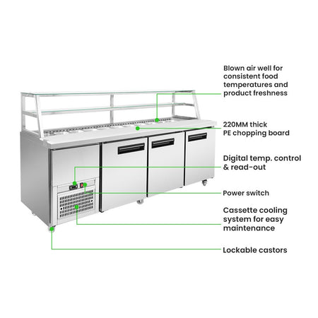 Thermaster Three Door Deluxe Sandwich Bar SCB/21 - Commercial Kitchen Appliances