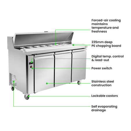 Thermaster Three Door Sandwich Bar SLB150 - Commercial Kitchen Appliances