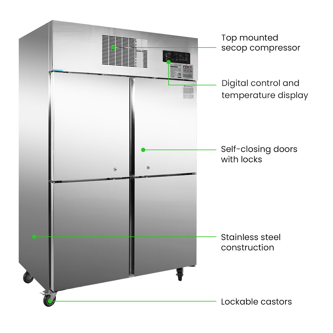 Thermaster Tropical 4 X ½ Door SS Freezer 689L SUF1000 - Commercial Kitchen Appliances