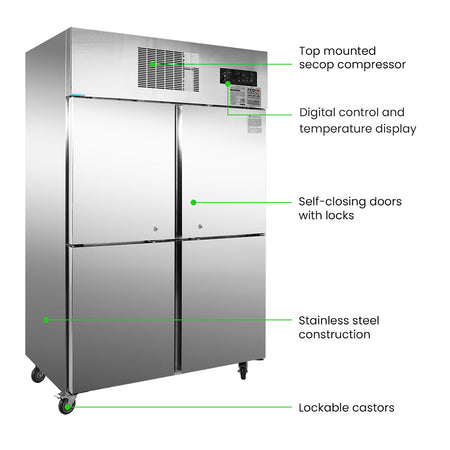 Thermaster Tropical 4 X ½ Door SS Freezer 689L SUF1000 - Commercial Kitchen Appliances