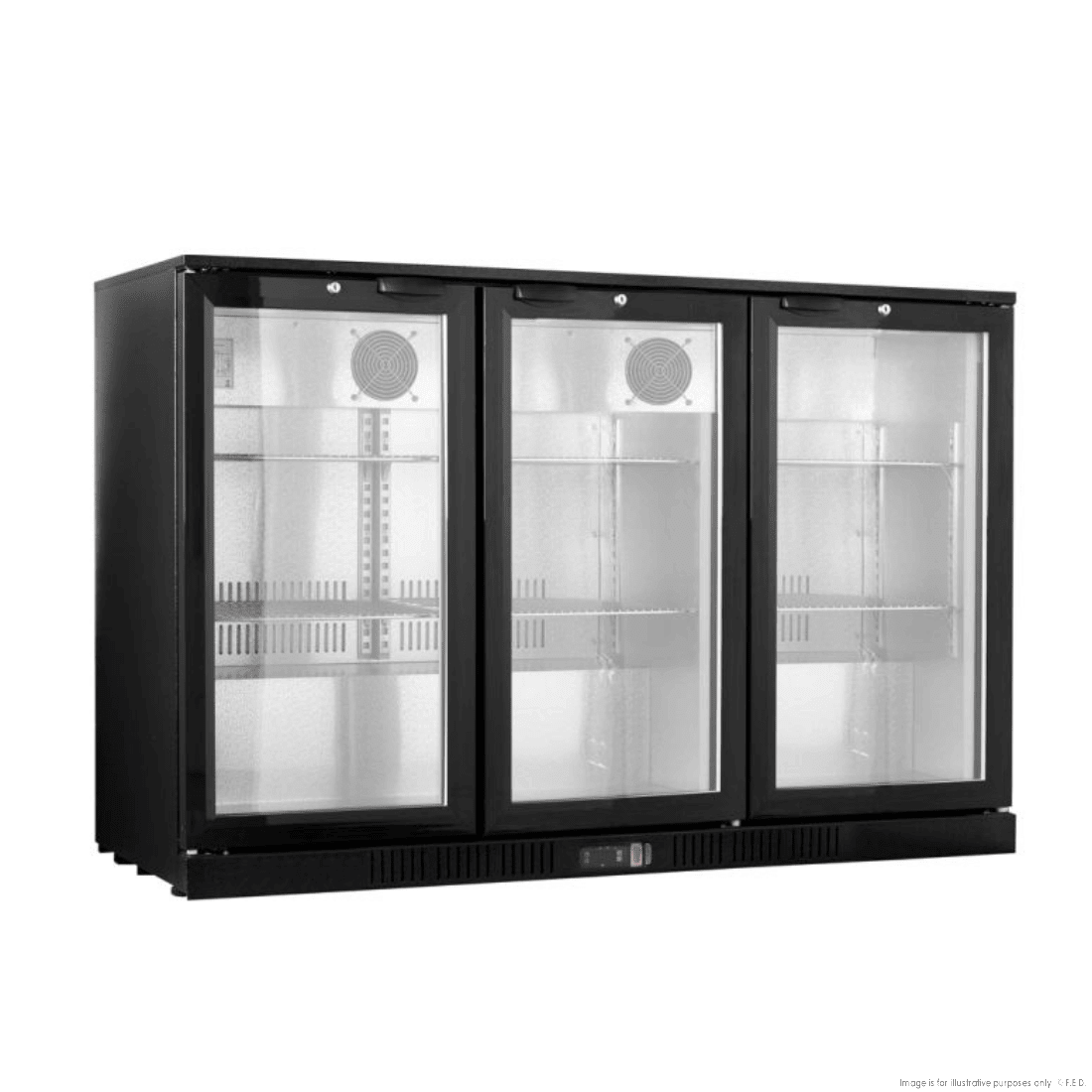 Thermaster Under Bench Three Heated Glass Doors Bar Cooler with Heater Switch LG - 330TD - Commercial Kitchen Appliances