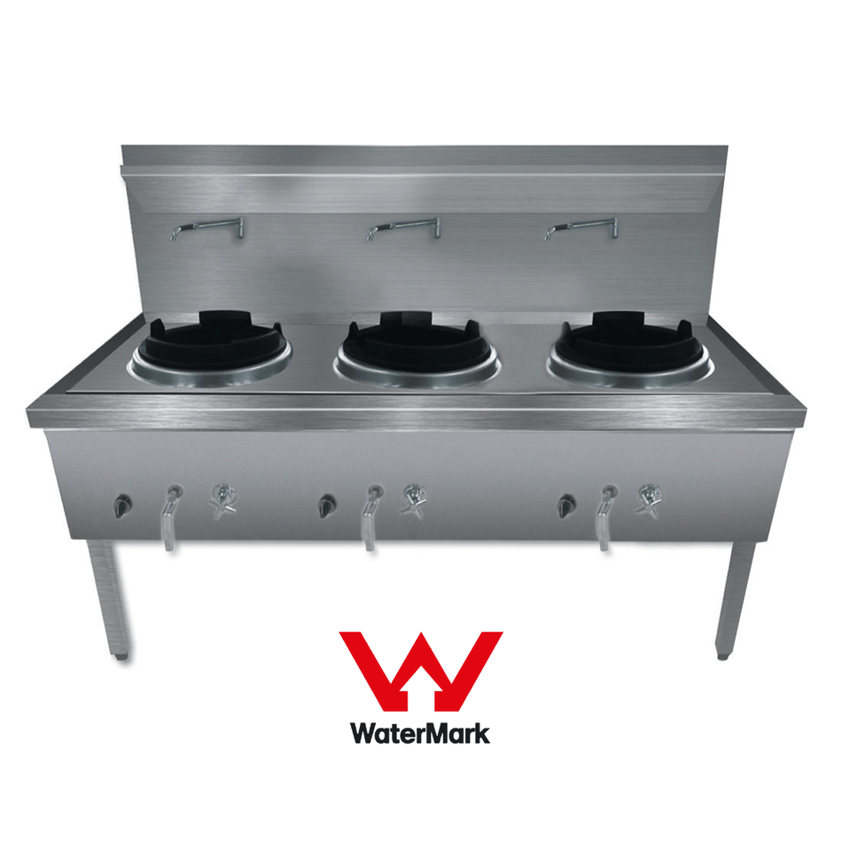 Gasmax Stainless Steel Waterless Nature Gas Triple Wok Chimney Burner - WW - 3NC - Commercial Kitchen Appliances