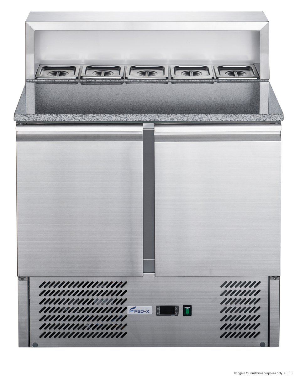 FED-X Two Door Salad Prep Fridge With Marble Top XGNS900E