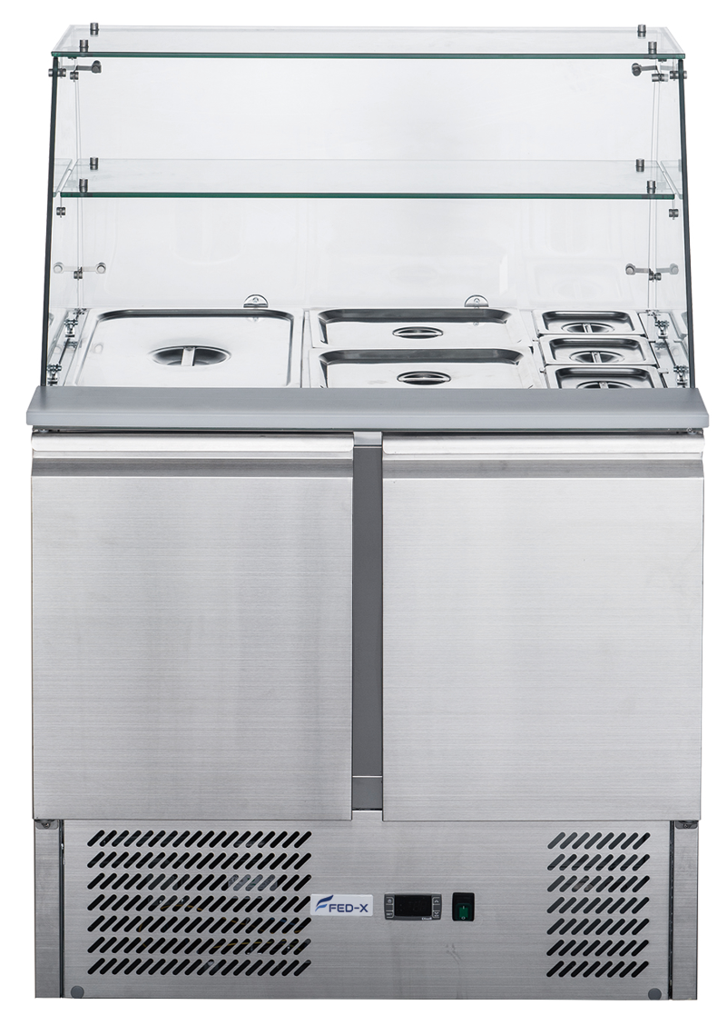 FED-X Two Door Salad Prep Fridge With Square Glass Top XS900GC
