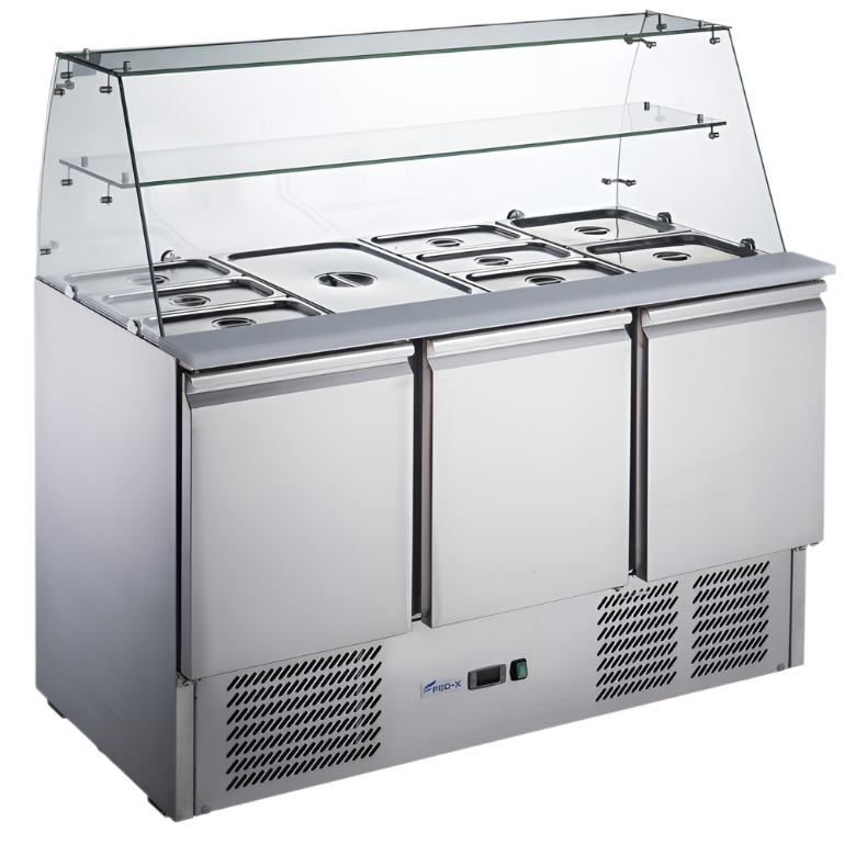 FED-X Three Door Salad Prep Fridge With Glass Top XS903GC