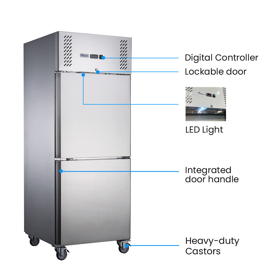 FED - X S/S Two Door Upright Fridge 600L XURC600S1V - Commercial Kitchen Appliances