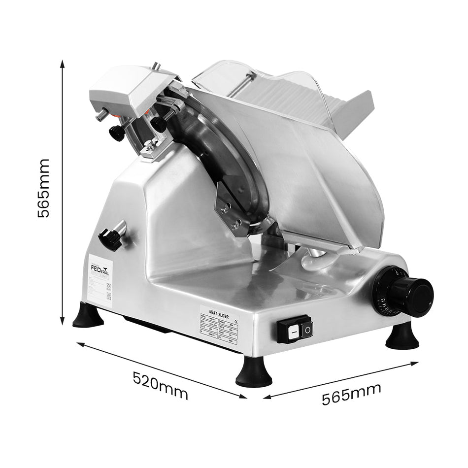 Yasaki HBS-300 meat slicer — thickness adjustment thumb-wheel close-up